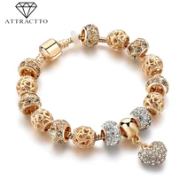 Attrtto сердце кристалл золотые браслеты браслет для женщин нержавеющая сталь браслет Шарм браслет бижутерия ручной работы Femme SBR190045