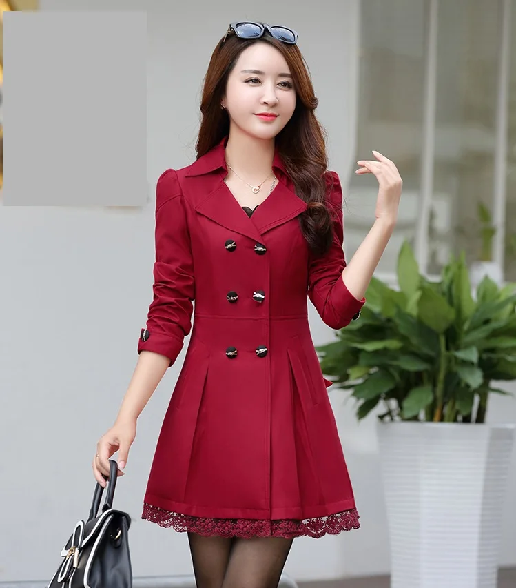 UHYTGF модная Корейская Весенняя Осенняя верхняя одежда женская двубортная кружевная элегантная женская куртка тонкая Длинная ветровка пальто 139