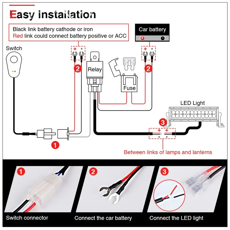 RACBOX 2 метра 12 В 40A внедорожные светодиодные фары дальнего света Удлинительный провод РЕЛЕ Светодиодный рабочий свет бар оплетка для проводов комплект предохранителя 4x4