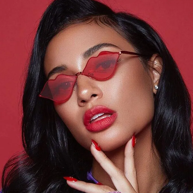 

Women's Rave Party Sunglasses Sexy Red Lips Sunglasses Hippie Retro Metal Small Frame Sunglasses Ms. Glasses UV400 Gafas De Sol