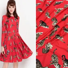 Полиэстер шелк атласная ткань, животное красный Кот Печать шелк стрейч атласная ткань, модное женское платье имитирует шелковую ткань
