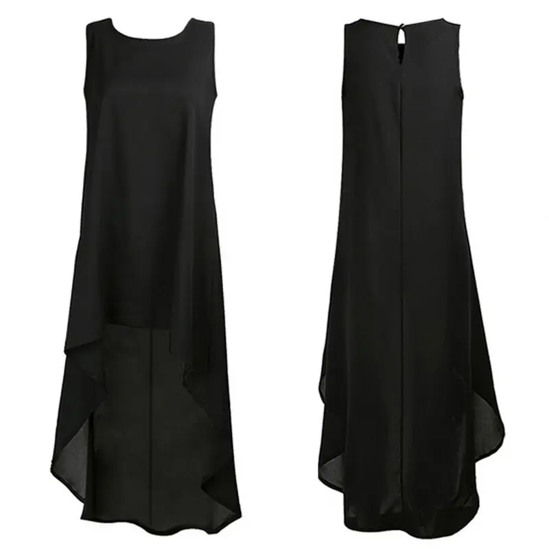 

2019 Women Summer Boho Short Dress Evening Party Beach Dresses Sundress Solid Sleeveless Vest Irregular Fishtail Dresses