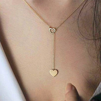 

x92 Fashion Jewelry Gold Color Love Heart Long Pendant Necklace Adjustable Chain Necklace For Women Wedding Jewelry Wholesale