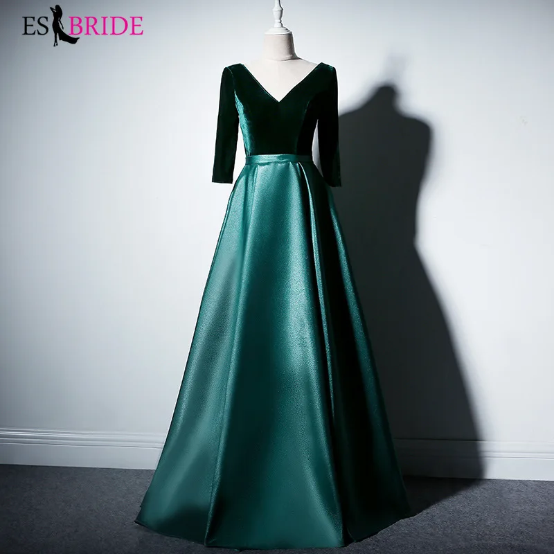 Зеленое Официальное Платье женское элегантное вечернее платье с v-образным вырезом А-силуэт Длинные вечерние платья с открытой спиной ES2531