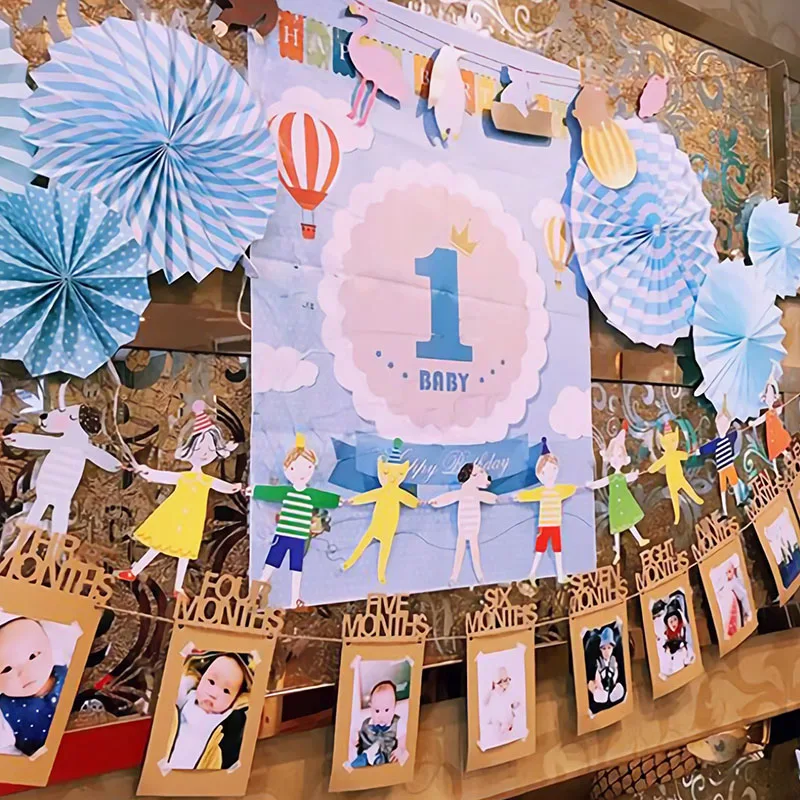 

1Pc Baby 1-year-old Birthday Party Supplies 12 Months Photo Bunting Banners Growth record Frist Birthday Celebration Decoration