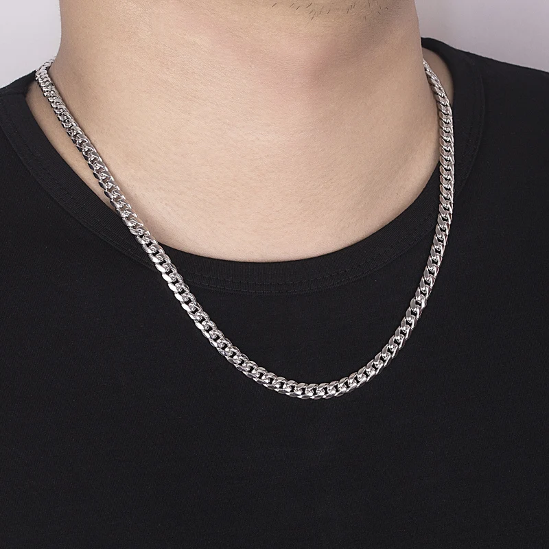 Moda 100% sólida plata esterlina 925 Rolo cadena collar Hombres 18-22 pulgadas popular cadena gruesa cadena cubana joyería de plata - 3