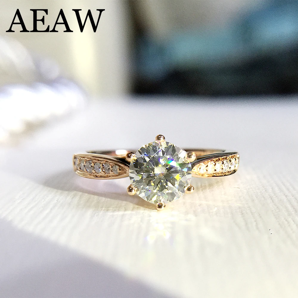 

0.5ct Carat 5MM Round Excellent Cut Moissanite Diamond Engagement Wedding Ring for Women 6-Prong Test Positive 14k Yellow Gold