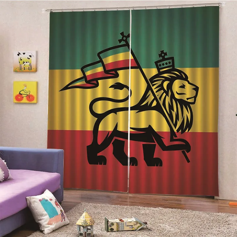 

Modern Stitching Lion Curtains For Living Room Luxury Colorblock curtains For Bedroom Window Ready Made Kids Drapes Fabric M12