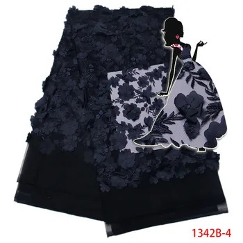 

Nigerian Tulle Lace Fabric With 3D Flowes Latest Black Color Embroidered Mesh Tulle Lace Fabric For Wedding Dress AMY1342B-1