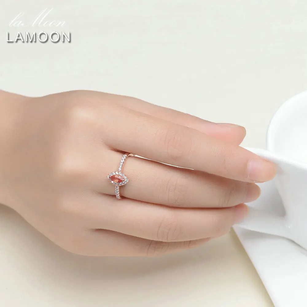 LAMOON Horse Eye Shape Natural Citrine 925 Sterling Silver Jewelry Wedding Ring with S925 For Women LMRI004