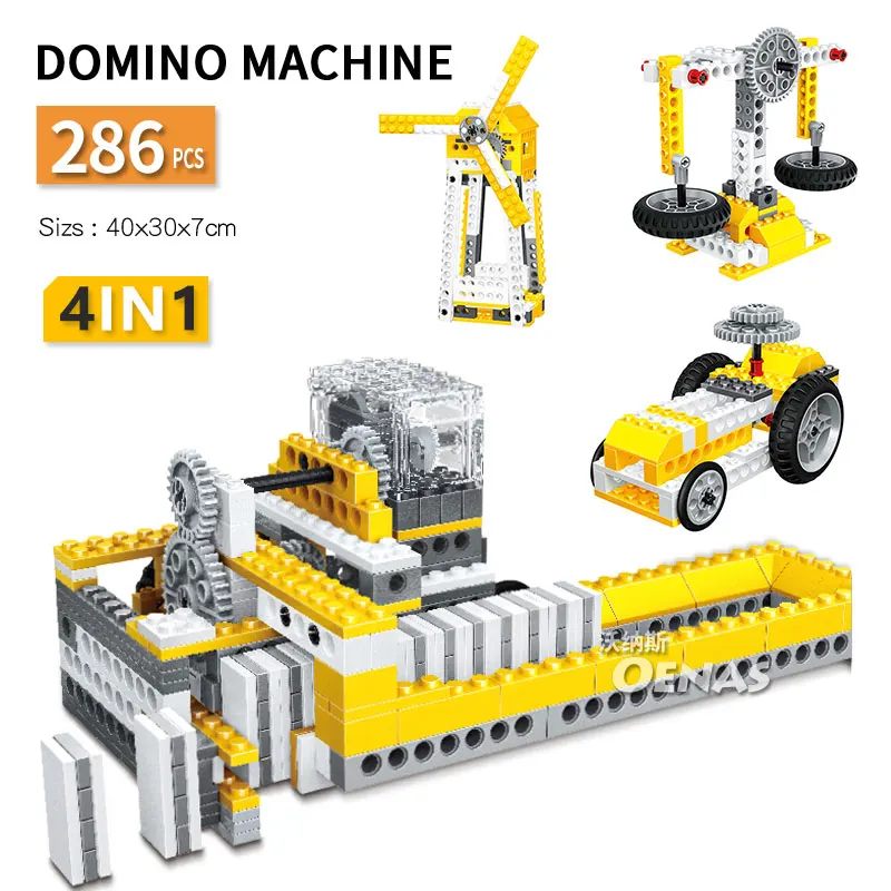 

4in1 Domino Machine Windmill Balance Power Mechanical Engineer Technic Building Blocks kids Toys fit legoingly children gift