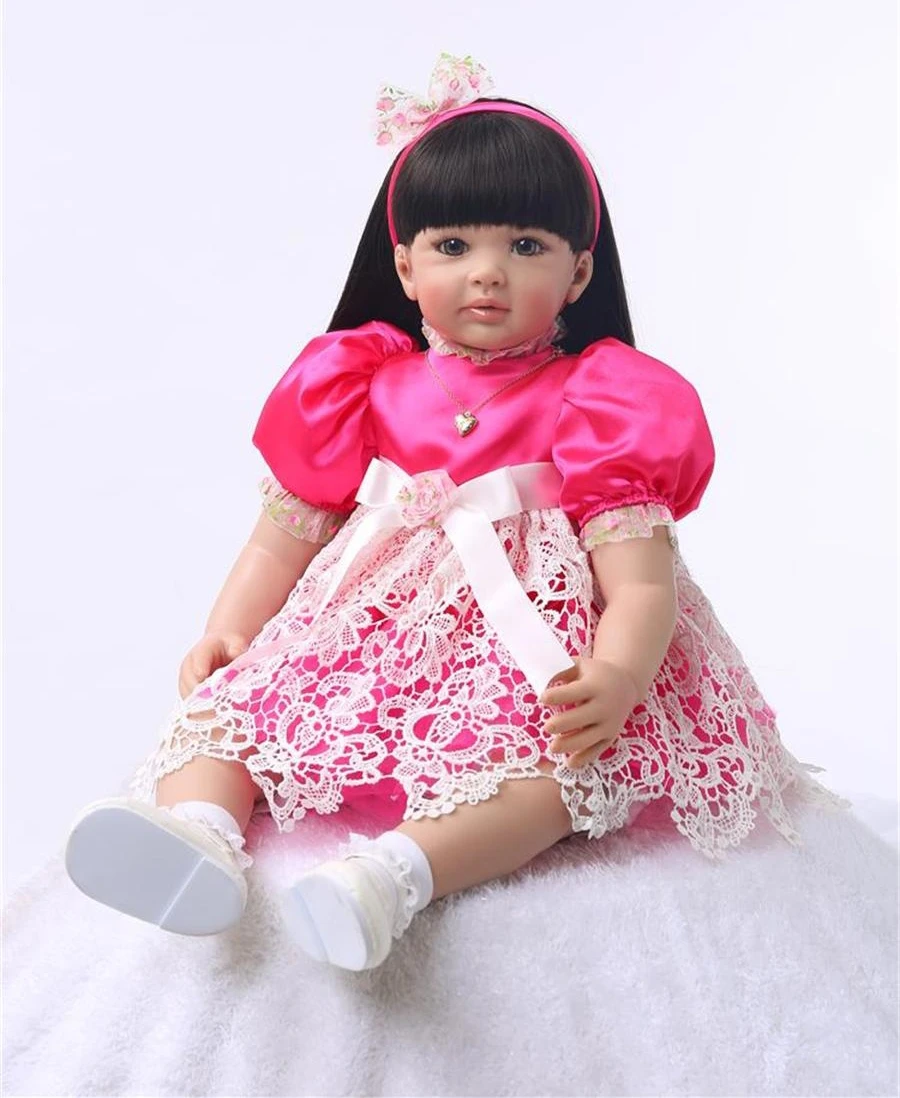 

Pursue 24"/60 cm Black Hair Baby Alive Silicone Reborn Toddler Princess Girl Baby Doll Toys for Children Girls House Play Dolls