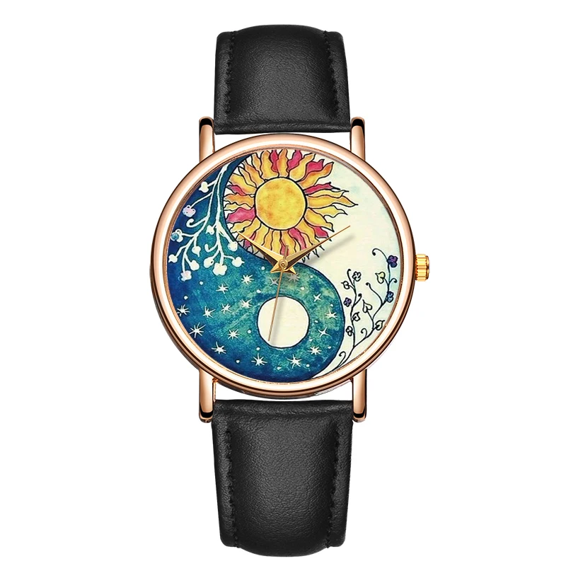 

BAOSAILI Brand Lady Watches Quartz Wirst Watch Beautiful Sunflower Star Dial Rose Gold Case Genuine Leather Reloj Mujer Clock