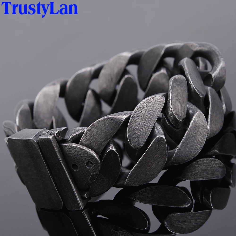 

24MM Wide Friendship Mens Bracelets 2018 Black Stainless Steel Charm Man Bracelet Men With Belt Buckle Chain Link Metal Jewelry