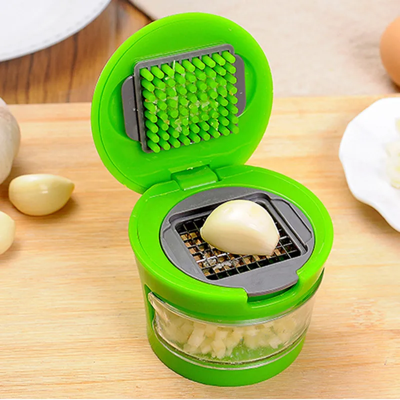 

Pracital Kitchen Gadgets Stainless Steel Blades Garlic Press Slicer Handy Onion Garlic Chopper Cutter Inbuilt Clear Plastic Tray