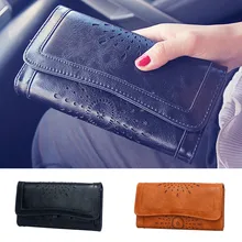 Винтажный вечерний клатч для женщин, Длинный кошелек на застежке, кошелек для телефона, кошелек для монет, чистый цвет, открытые держатели для карт, Женская коричневая сумочка