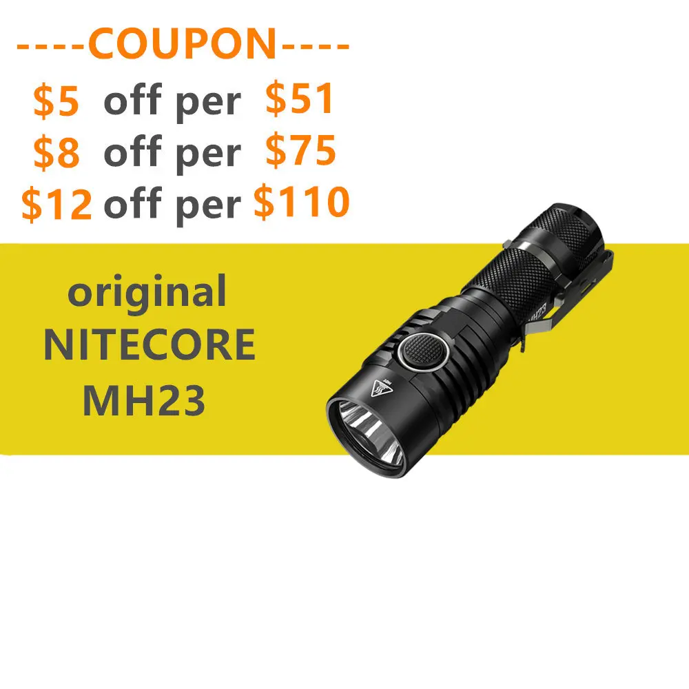 

NITECORE MH23 1800 Lumens Flashilght Micro-USB charging High Performance Rechargeable Pocket Search Light use 18650*1/2*CR123