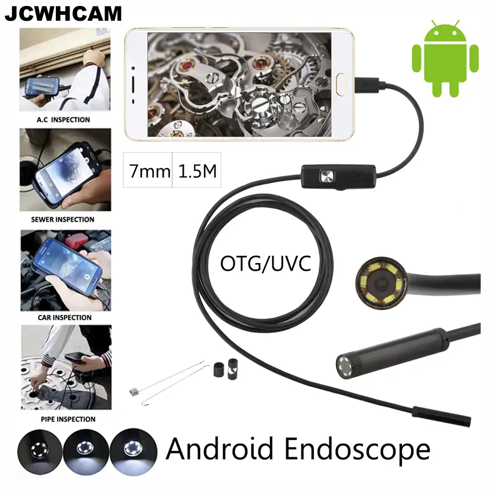 JCWHCAM 1,5 м USB Android эндоскоп Камера 7 мм Len Гибкая Змея USB трубы Портативный инспекции микро USB бороскоп Камера 2 м/5 м - изображение