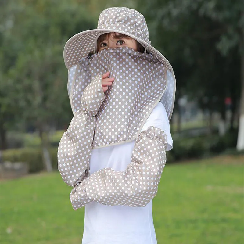 Cotton Dot Big Eaves Women Foldable Covered Face k Cycling Anti Uv Sun Hat