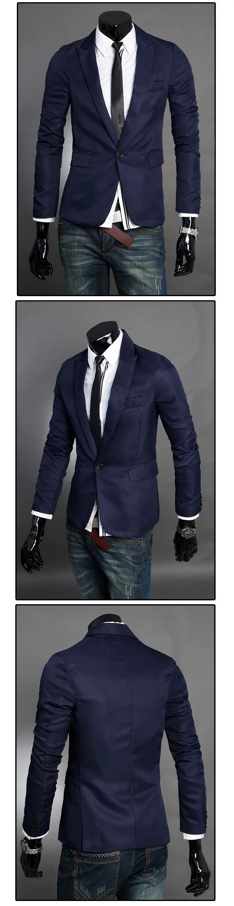 Men blazers Fashion Silm Fit Stylish Mens V Neck One Button Black Blazer Suit 2016 Spring Autumn Brand Business Coat Jacket (4)