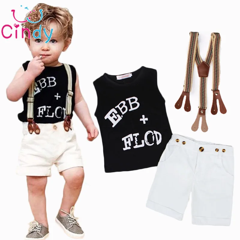

Boys Fashion Suit T shirt + Bib Set overalls 2 pieces Letter alphabet T shirt Kids children's clothes strap shorts set Free Ship