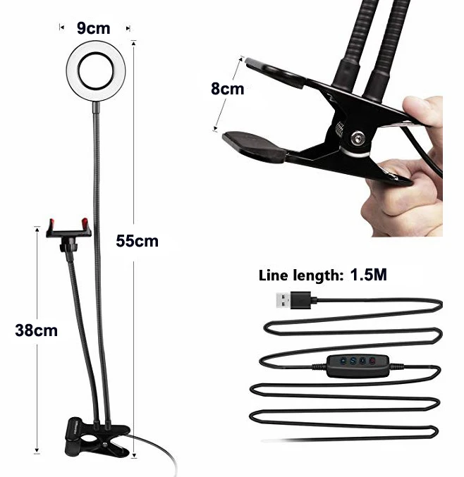 Baratos Foto estudio Selfie LED anillo de luz con teléfono móvil soporte para Youtube Live Stream maquillaje Cámara lámpara para iPhone Android