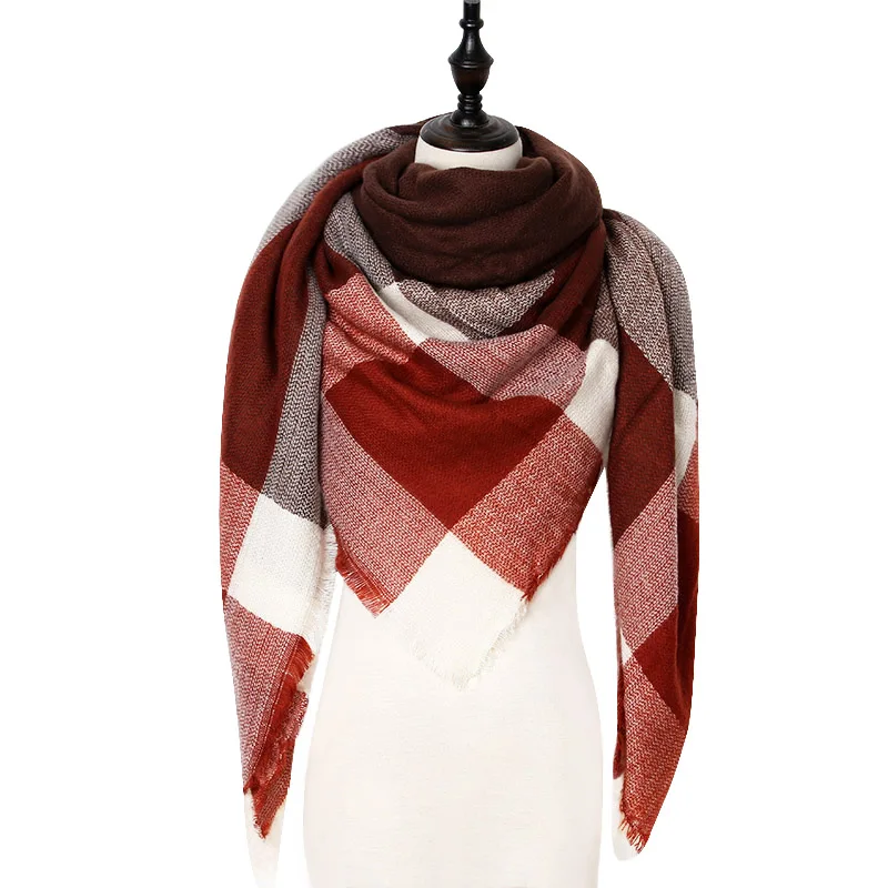 Модный зимний шарф для женщин шарф роскошный бренд треугольник плед Теплые кашемировые шарфы шали-покрывала розовая шея бандана - Цвет: Color 17
