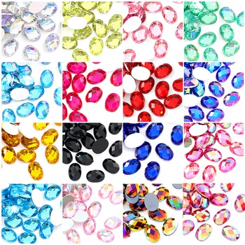 

100pcs Colorful Oval Shape Acrylic Non Hot Fix Rhinestones Flatback Smooth Silver Bottom Crystal Stones For DIY Nails B1175