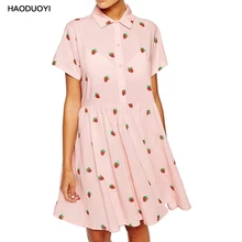 Haoduoyi 2017 nuevo verano fresa imprimir casual vestidos de las mujeres de cuello polo beach boho dress pura mini dress plus size vestidos