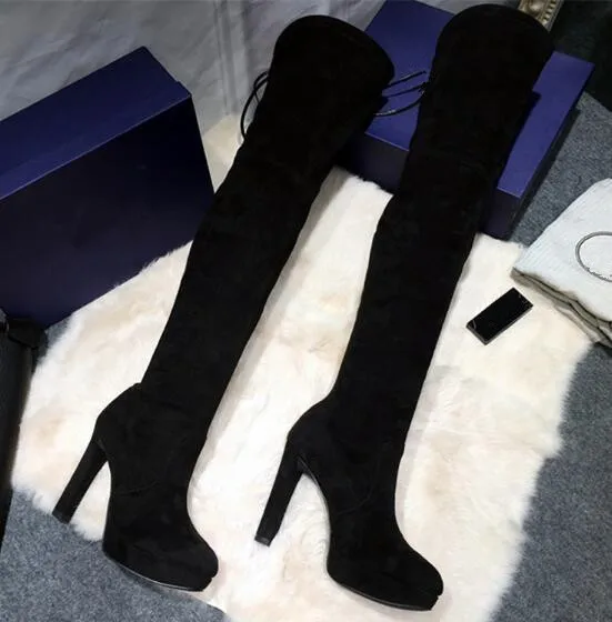 

Black/wine/grey 3 colors high heels over the knee high platform boots thick heels spring autumn stretchy boots woman long boots