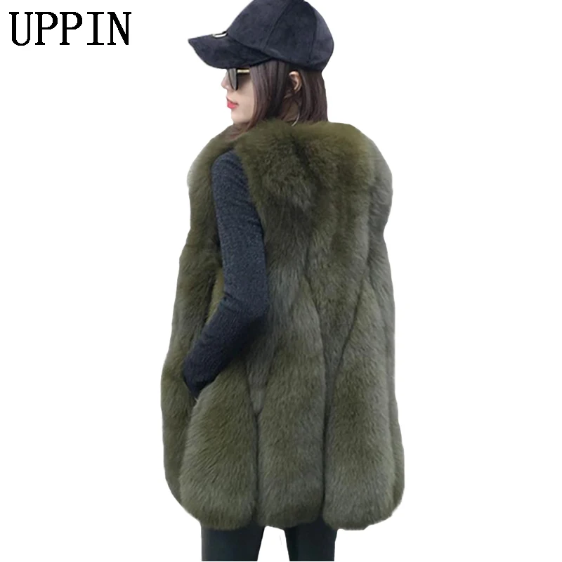 

UPPIN New Arrival 2019 Winter Warm Fashion Women Faux Fur Vest Outerwear Womens Faux Fox Fur Coat Female Plus size S-3XL