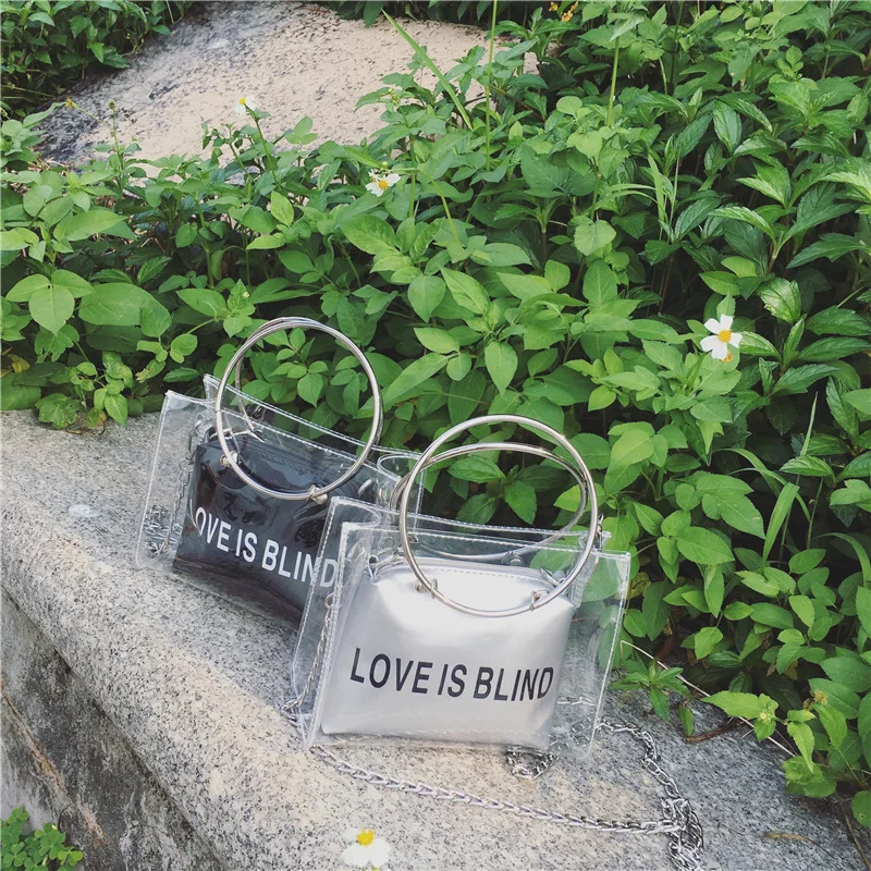 

Transparent PACK MINI 2018 summer new jelly bag chain fashion Korean version of the wild skew spanning bag