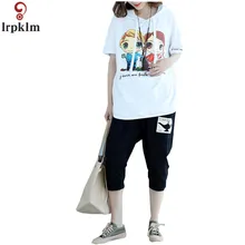 Большой Размеры Для женщин Летняя футболка Хлопок Свободные с капюшоном Для женщин футболка с короткими рукавами модные Повседневное дамы LZ745