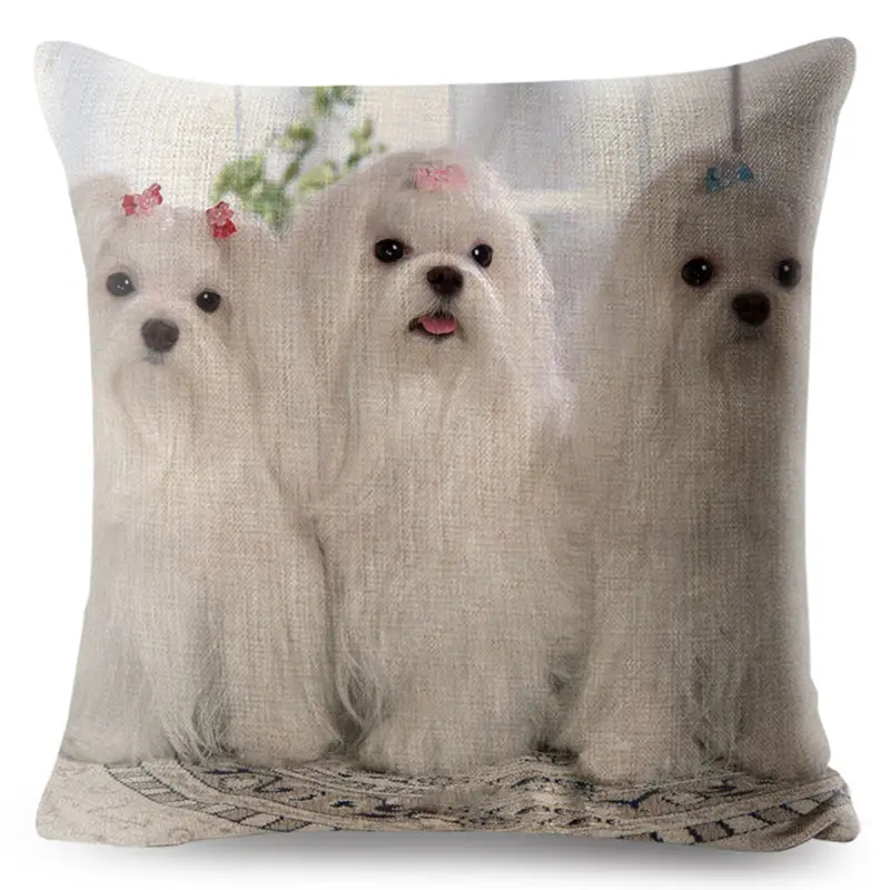 Cute Animal Pet Maltese Dog Pillow Cover Linen Cushion Covers 45*45cm Square Pillow Case Sofa Car Home Decoration Pillowcase - Цвет: 18