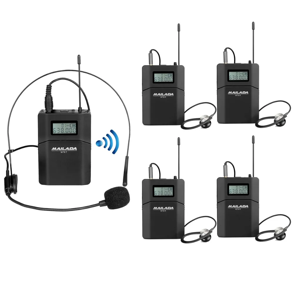 

WT8 Tour Guide System 1 Transmitter + 4 Receiver + Microphone Headset for Teaching Travel Simultaneous Interpretation F1436