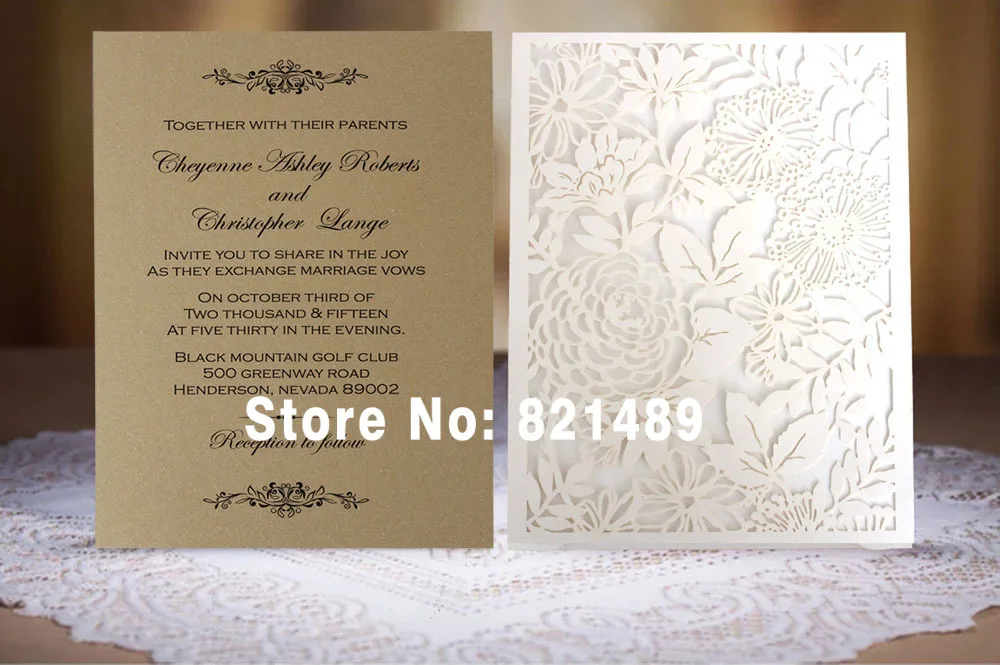 pure white pocket wedding invitation card white and gold lace