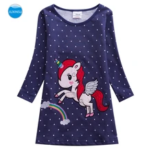 JUXINSU/хлопковое платье с длинными рукавами и вышивкой в виде единорога для маленьких девочек; Повседневное платье радуги для девочек; точка волны; years лет