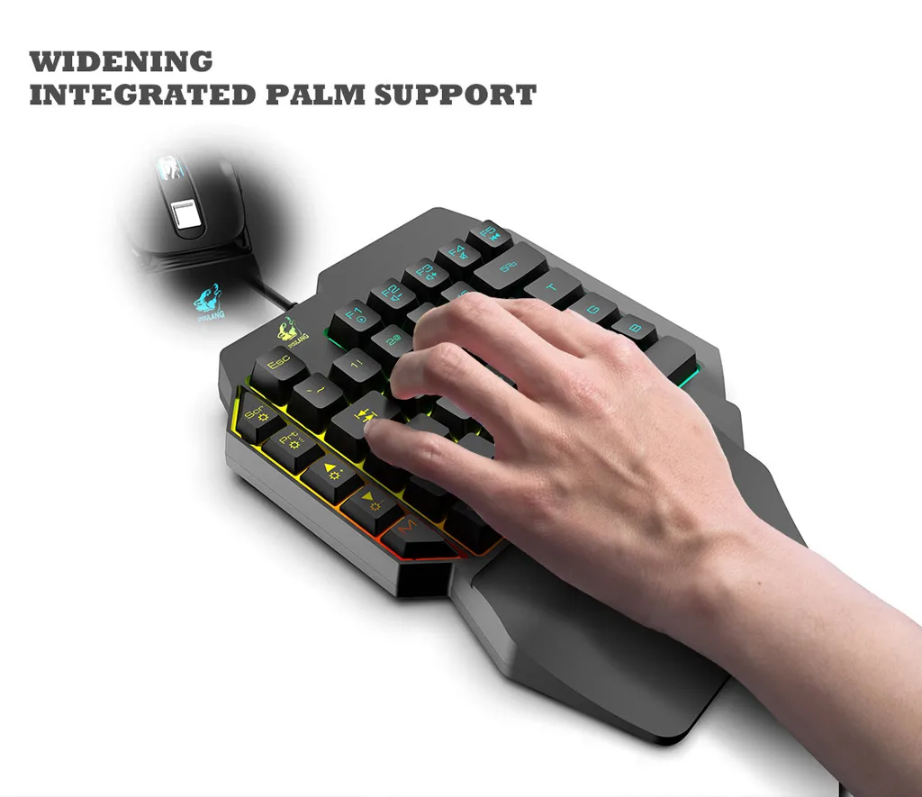 T15 Проводная игровая клавиатура с светодиодный подсветкой 39 клавиш с одной ручкой мембранная клавиатура геймера игровая клавиатура с одной рукой для управления