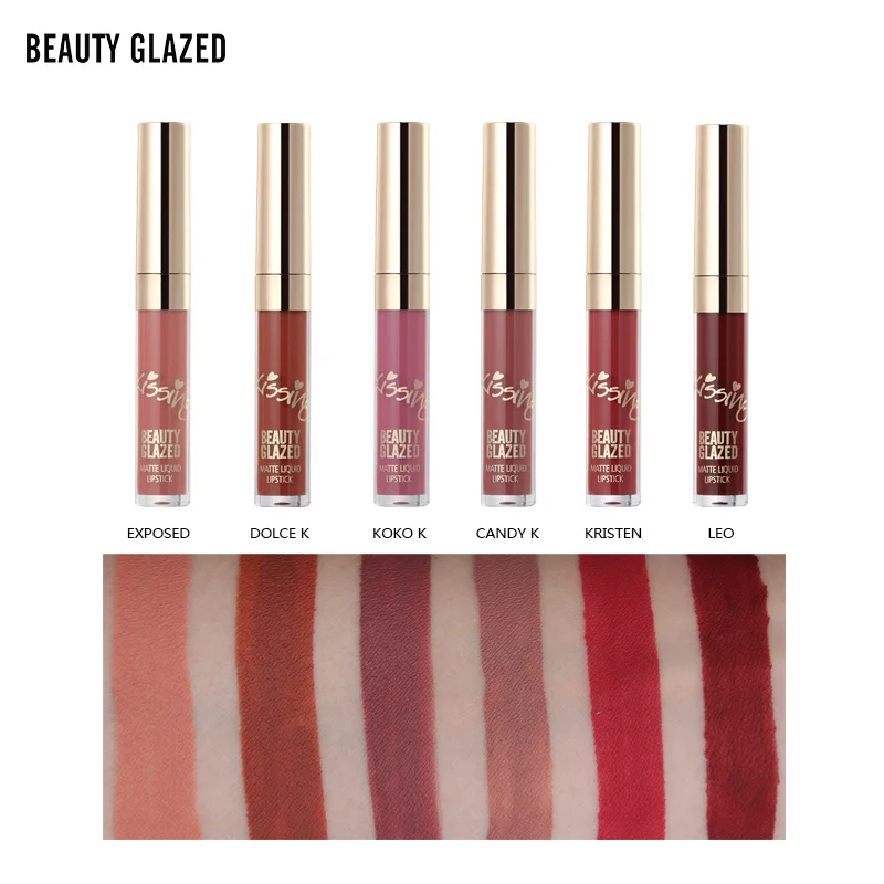 BEAUTY GLAZED Brand Lip Makeup Matte Lip Gloss Easy To Wear Long-lasting Lip Gloss Waterproof Lip Cometics 6 Colors In 1 Set