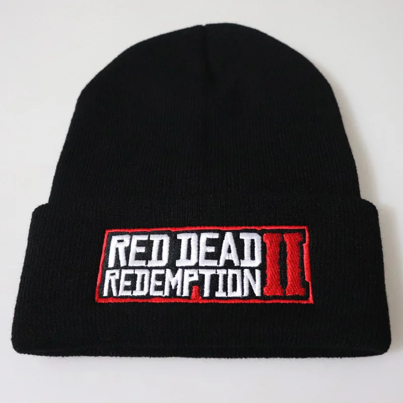 Game Red Dead Redemption 2 Beanie Hat Cosplay Props Cap Winter Knitted Embroidery Women Men Adult - Цвет: black