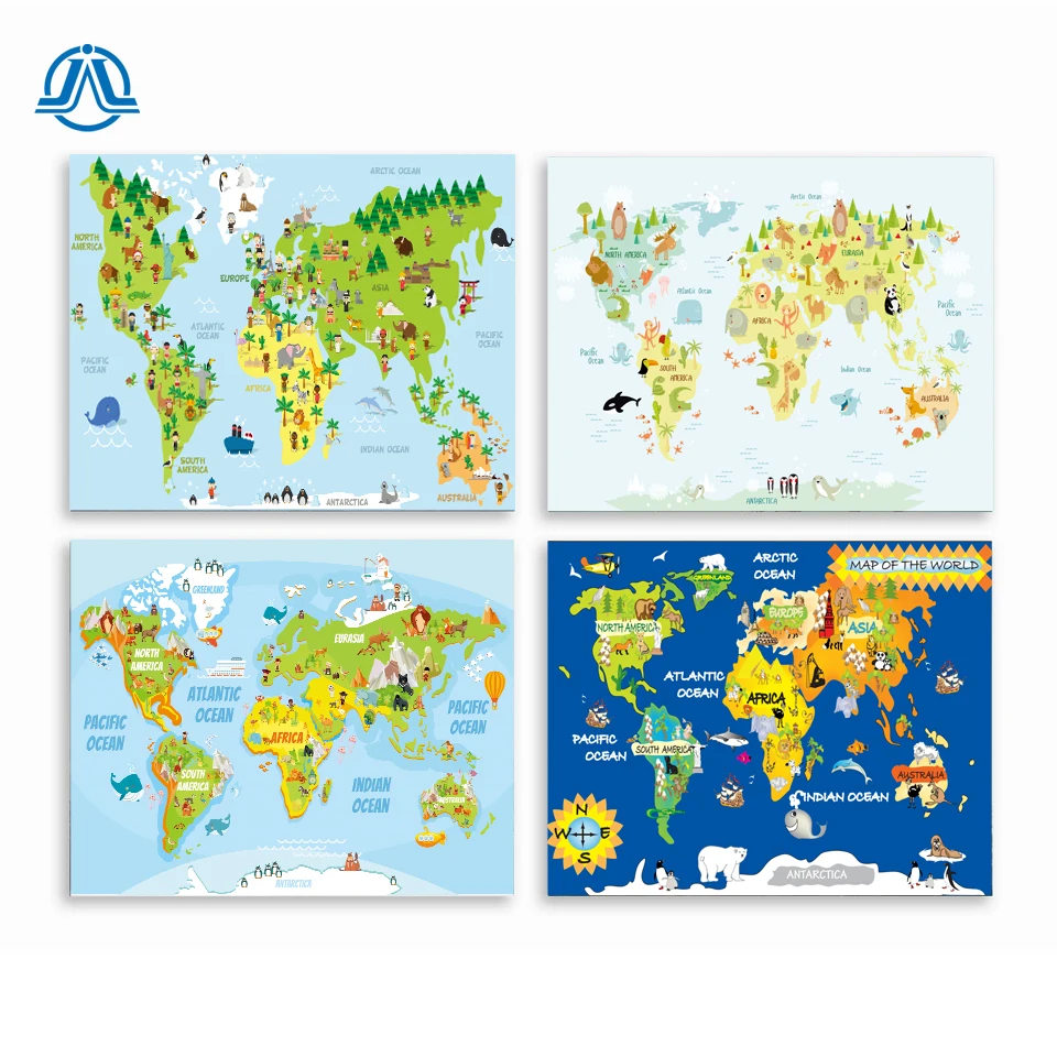 

Woodland Animal World Map Poster Art Prints Nursery Decor Watercolor Antarctica Map With Animals Canvas Painting For Kids Room