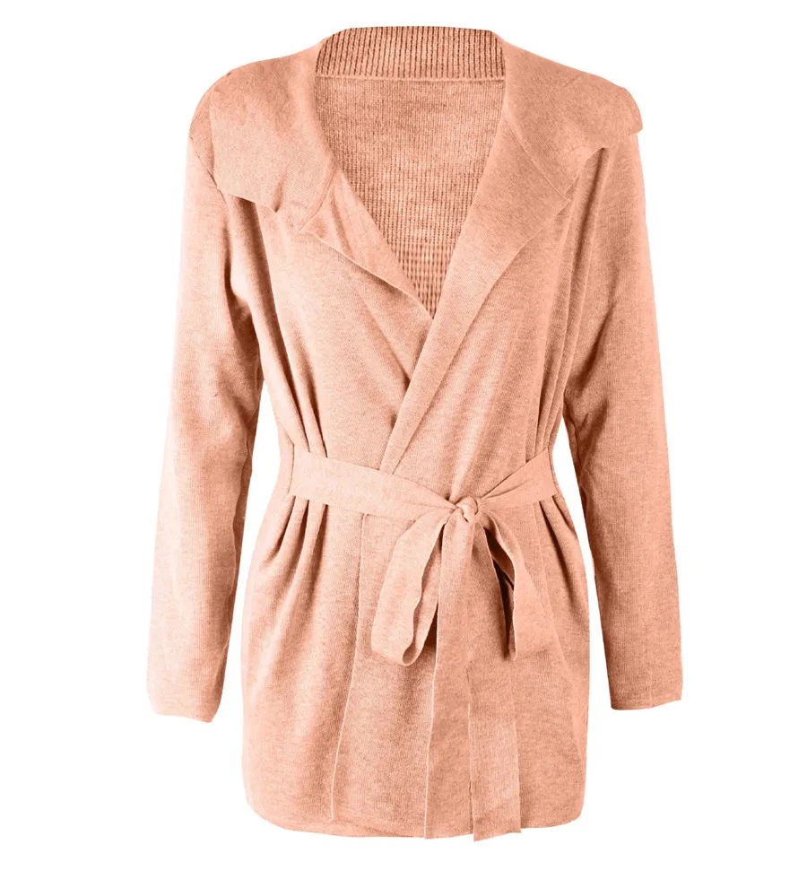 Gladiolus Fashion 2018 Autumn Winter Sweater Women Long Sleeve Turn-Down Collar Belt Tunic Women Knitted Sweater Long Cardigan  (27)
