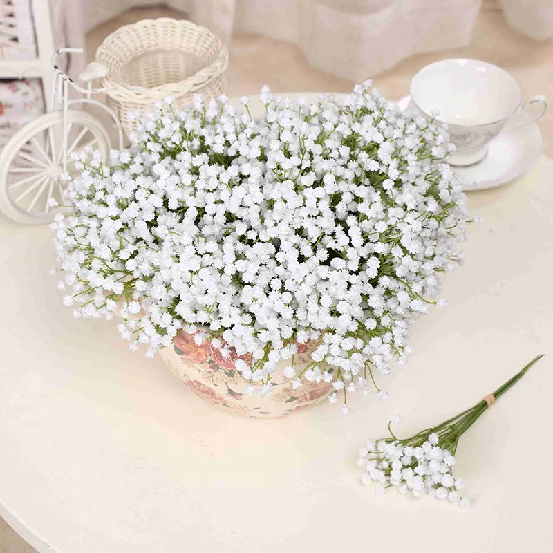 Artificial 1 Piece White Babies Breath Flowers Fake Gypsophila DIY Floral Bouquets Arrangement Wedding Home Decor