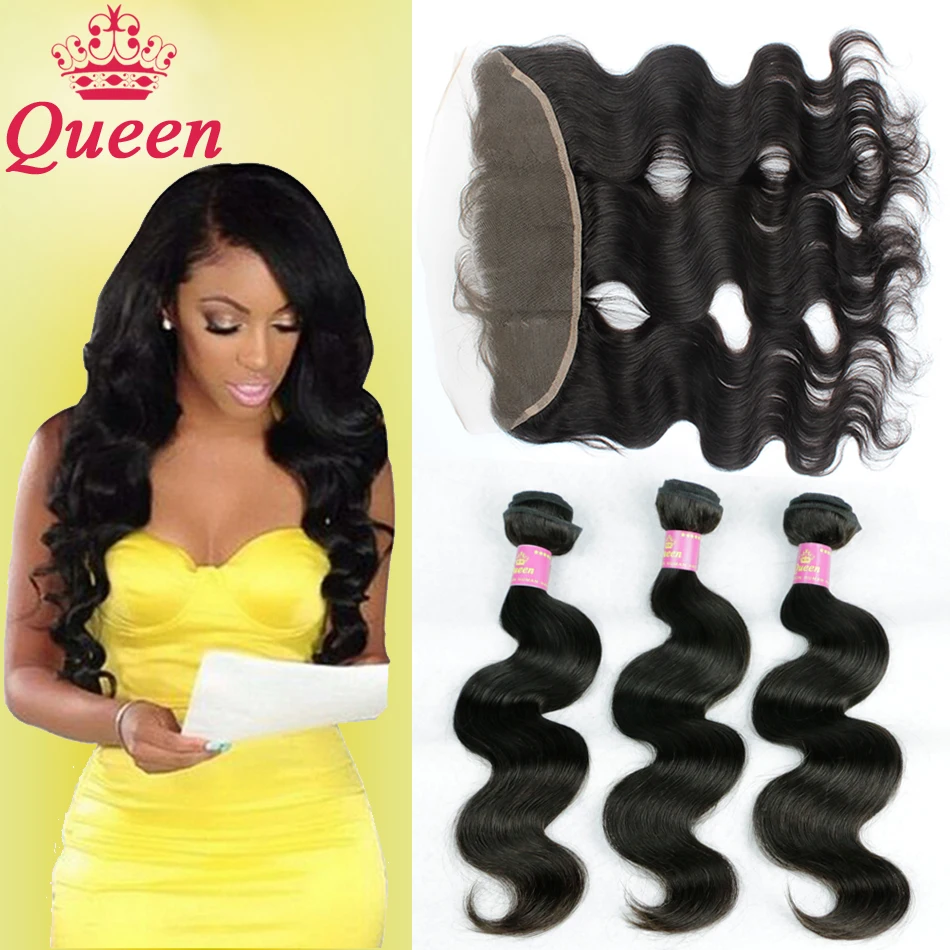 10A Remy Hair Brazilian Body Wave With Frontal Brazilian Virgin Hair 13x4 Lace Frontal Closure With Bundles Queen Hair Products