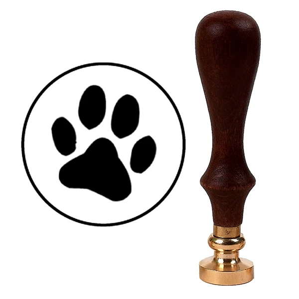 Воск печать с коричневые деревянные ручки и круглый латунный die - Paw Print | Дом сад