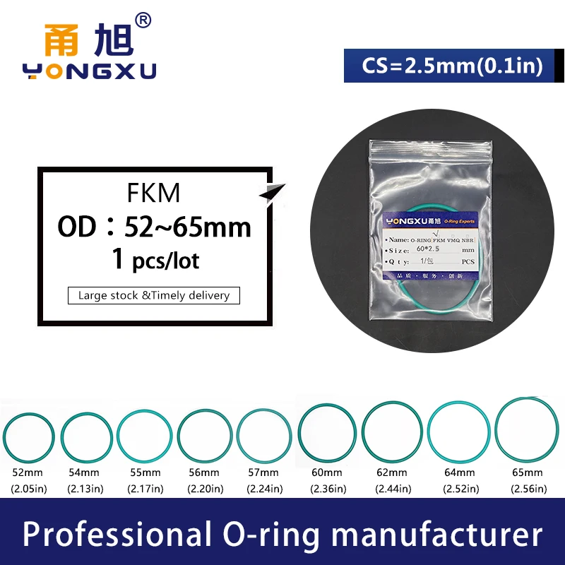 Зеленые фторрезиновые уплотнительные кольца FKM CS2.5mm OD52/54/55/56/57/60/62/64/65*2 5 мм fkm