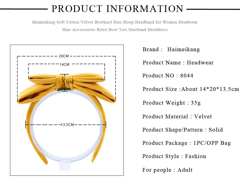 Haimekang Диван хлопок бархат бант обруч для волос для женщин Головные уборы Аксессуары для волос Ретро галстук-бабочка повязка для волос головной убор