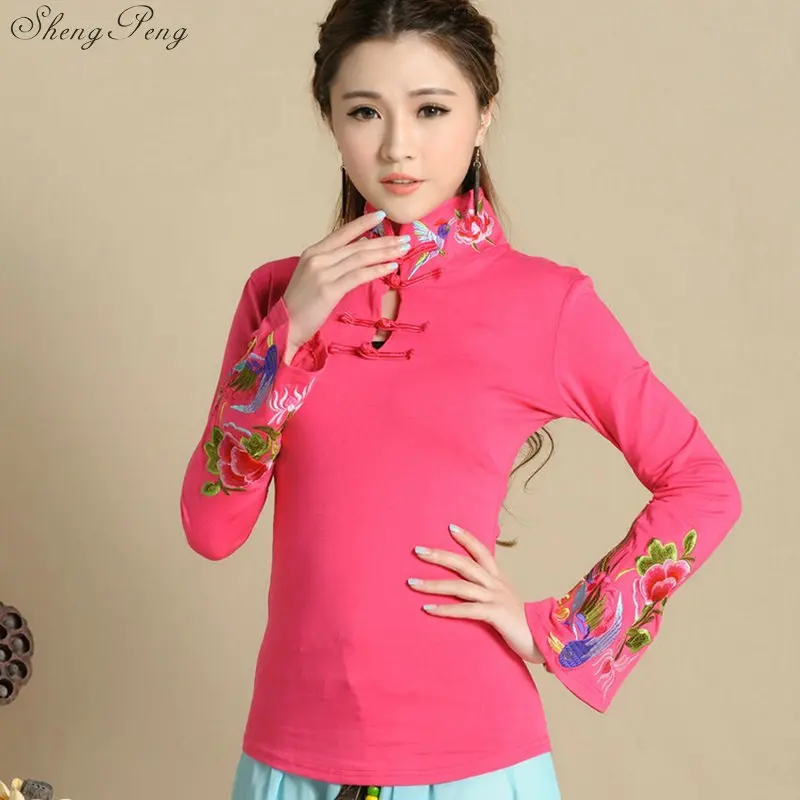 Cheongsam Top Traditional Chinese Clothing For Women Long Sleeve National Style Tops For Women's Trend Vintage Fluid Q605 women chinese shirt