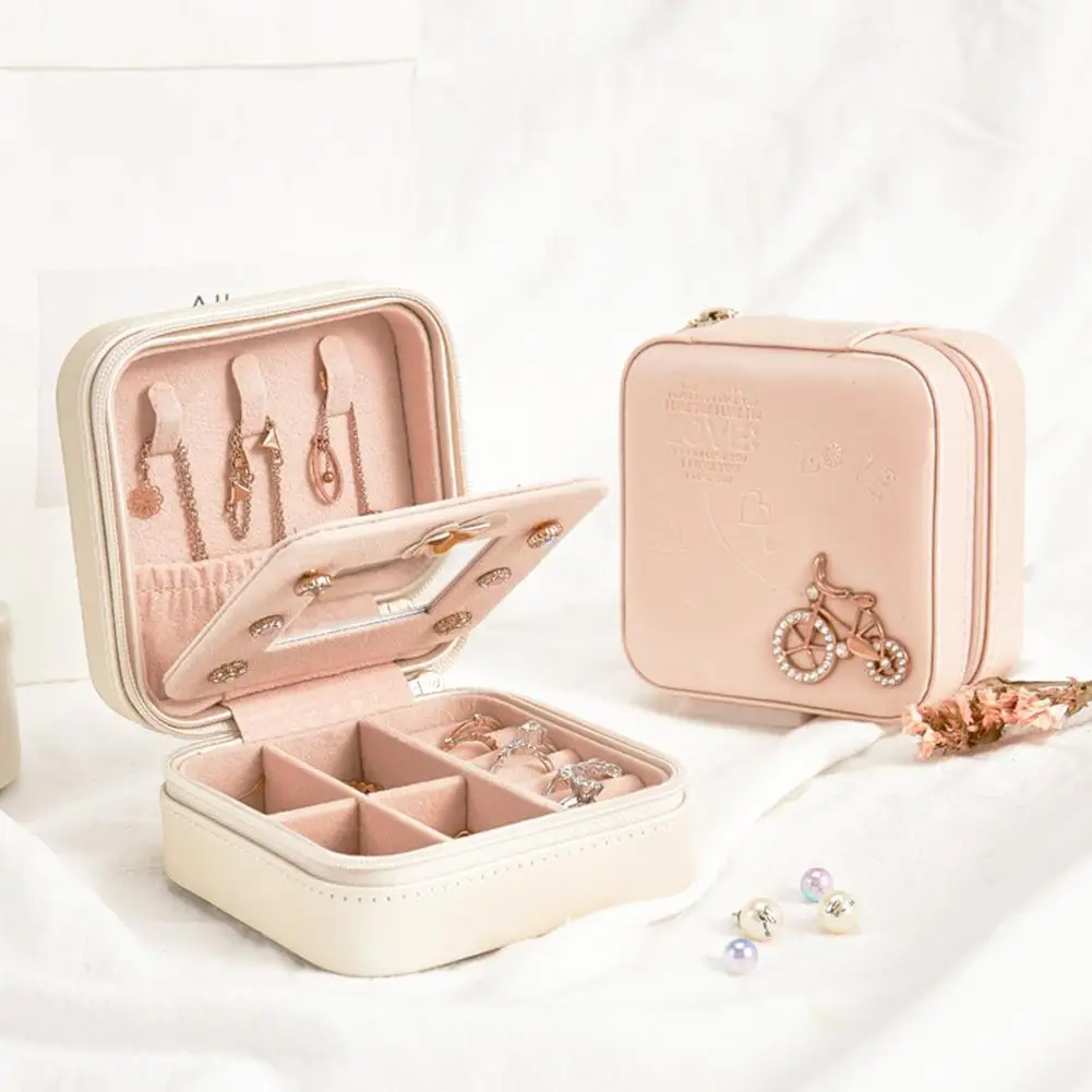 Mini Square Faux Leather Earrings Ring Necklace Jewelry Organizer Storage Box