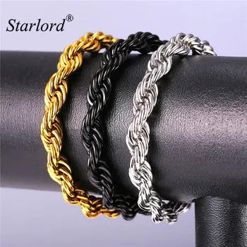 

Starlord Rope Bracelets Stainless Steel Gold Color /Black Gun Color 9MM 21CM Men Jewelry Hand Chain Bracelet New GH2179